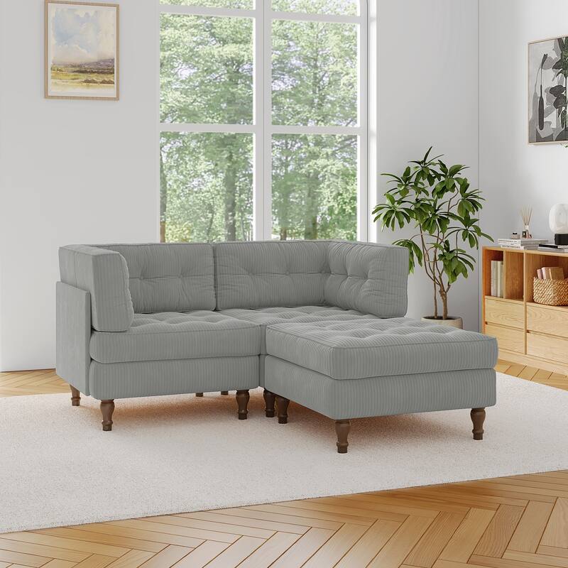 Corduroy Upholstered Modular Corner Sectional Sofa with Reversible Ottoman