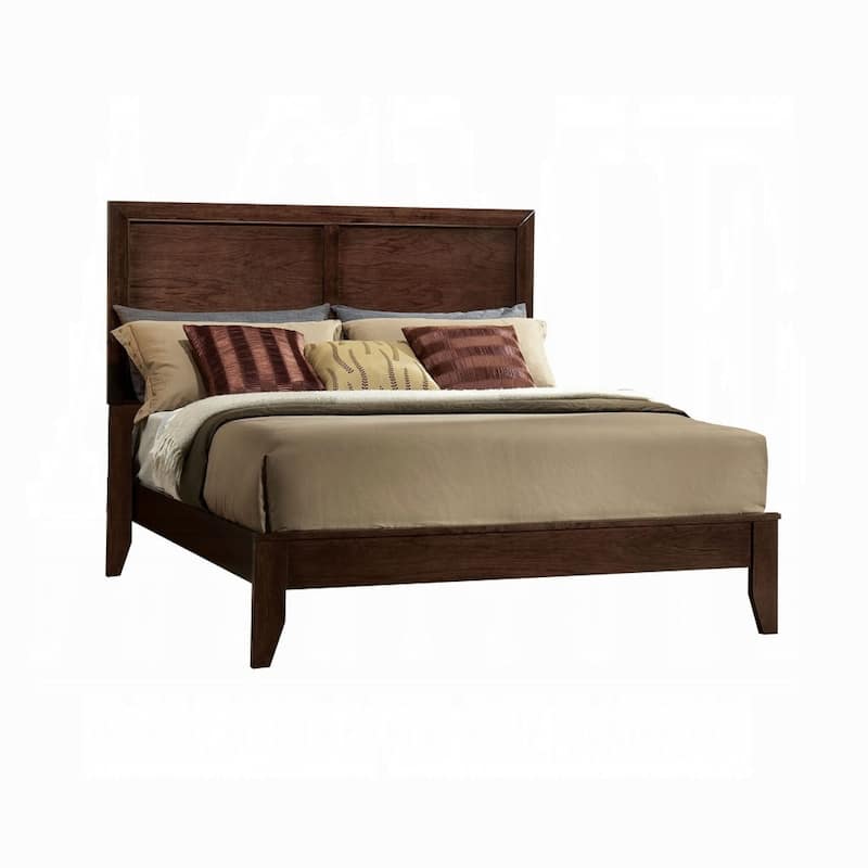 Paneled Eastern King Low Profile Bed with Chamfered Legs, Brown