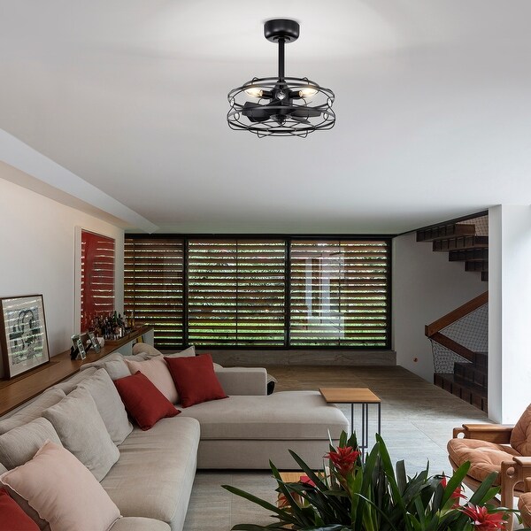 Maeve Black Caged Lighted Ceiling Fan Fandelier 7-Blade Remote