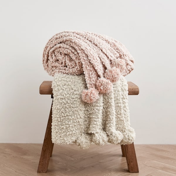 slide 2 of 9, Cozy Potato® Pom Pom Yarn Knit Throw Blanket