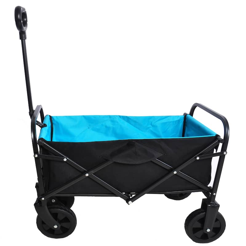 Mini Folding Wagon Garden Shopping Beach Cart (black+blue) - Black