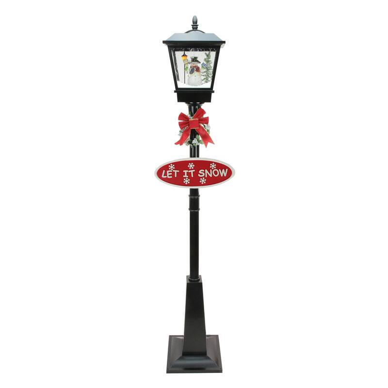 70.75" Black Lighted Musical Snowman Vertical Snowing Christmas Street Lamp