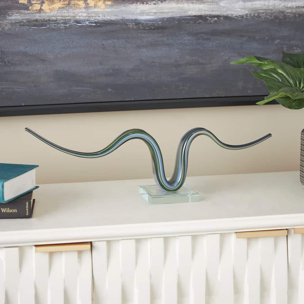 Multi Colored Glass Wave Abstract Decorative Sculpture with Clear Base