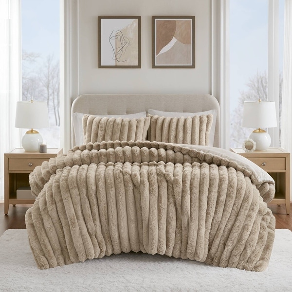 Madison Park Jasmine Ultrasoft Faux Fur Ribbed Comforter Set - On