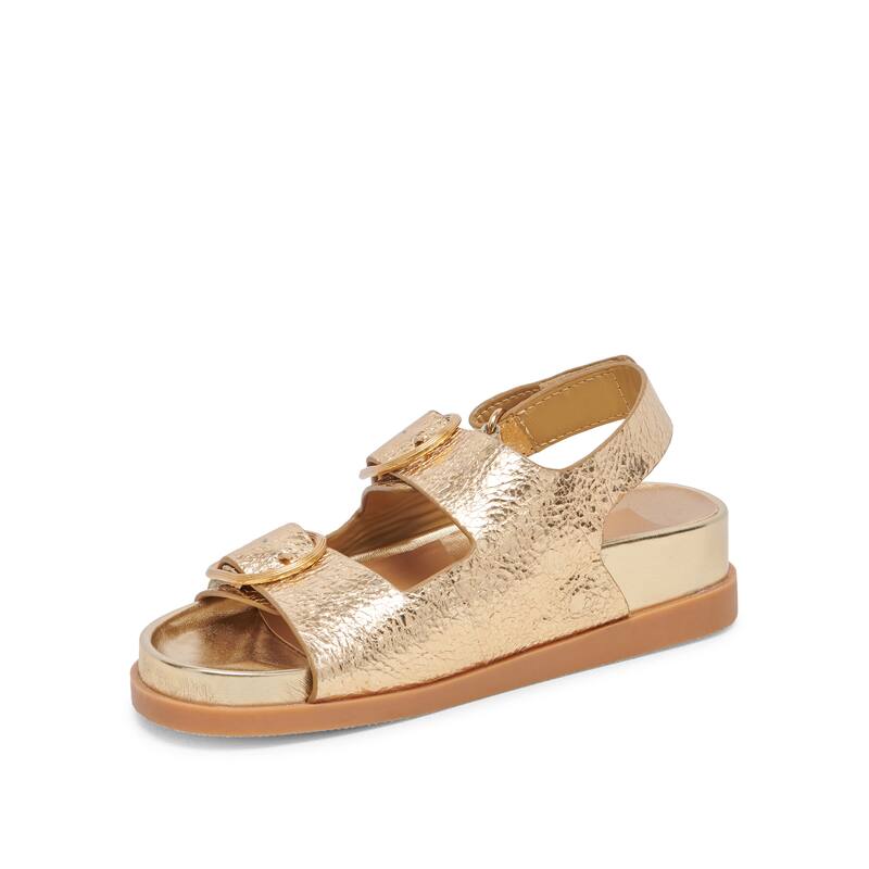 Dolce Vita Starla Double-Buckle Metallic Leather Sandal - 10 - Distressed Gold