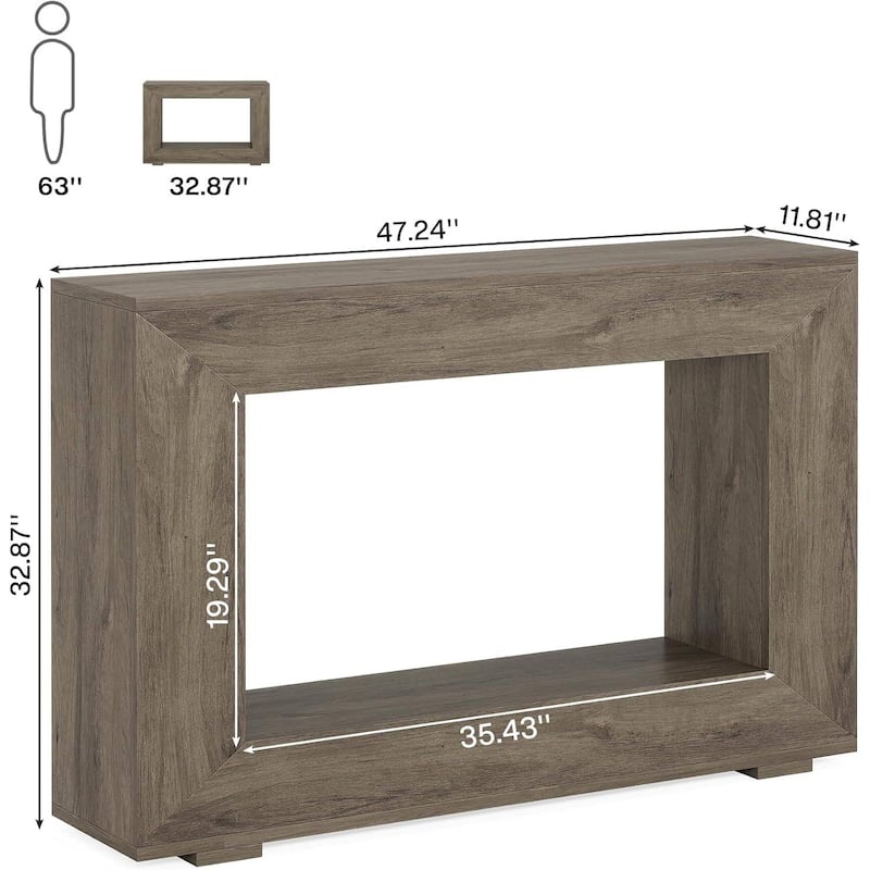 Engineered Wood Finish Console Table with Industrial Shelves - 47.24'' L x 32.87'' H x 11.81'' D