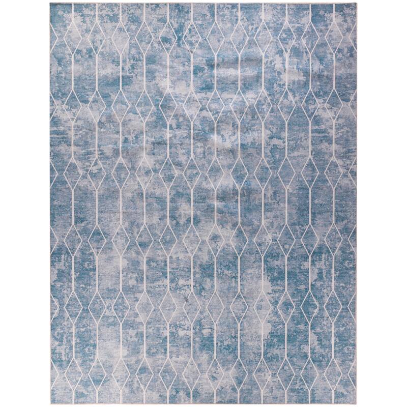 New Concept Washables Indoor only Geometric Machine Washable Area Rug - 9' 2" x 12' - Blue/Grey - Rectangle