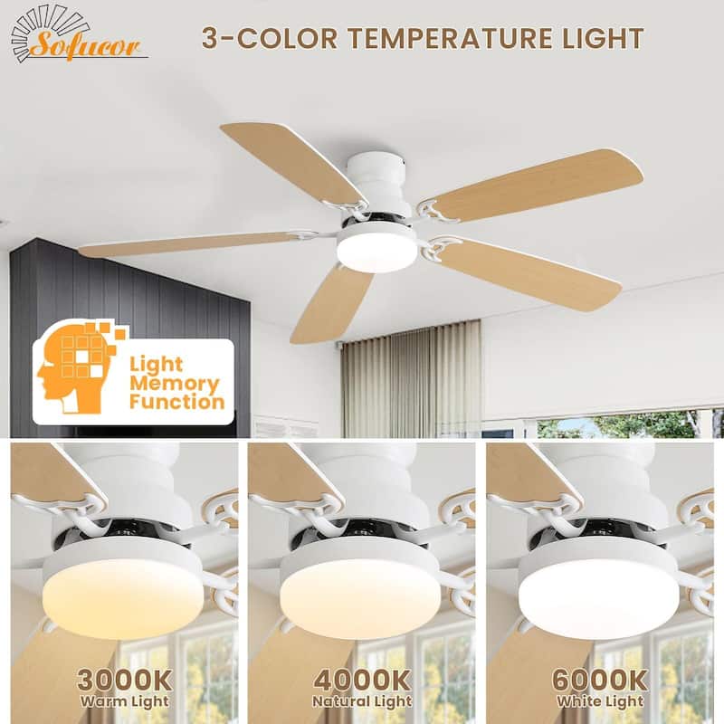 42"/52" Ceiling Fan with Remote,Dual Blade Finish,3CCT LED Light,Plywood Blades,Flush Mount and Downrod Mount