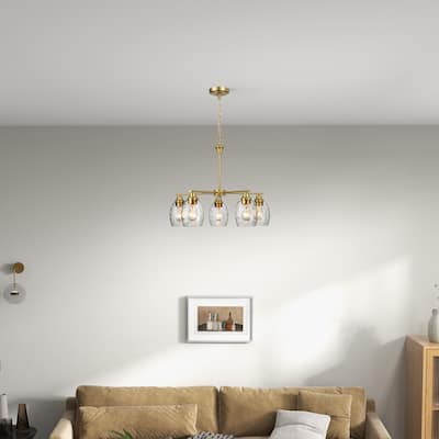 Emar Gold Brass 5-Light Chandelier with Clear Water Glass Shades