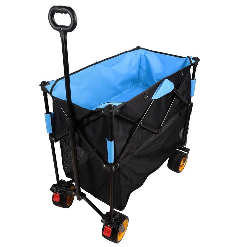 Extra Long Extender Folding Wagon Cart, Garden Shopping Beach Cart - Blue