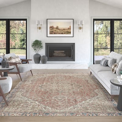 Park Avenue Traditional Medallion Indoor Machine Washable Area Rug