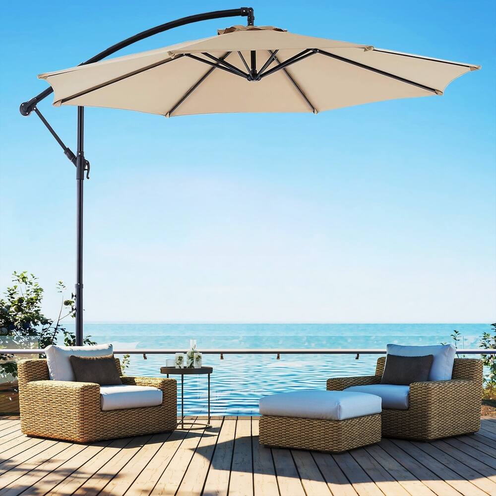 10FT Offset Patio Umbrella, Cantilever Outdoor Umbrellas Easy Tilt Adjustment, 73.2 Sq Ft UV Protection Hanging Market Umbrella