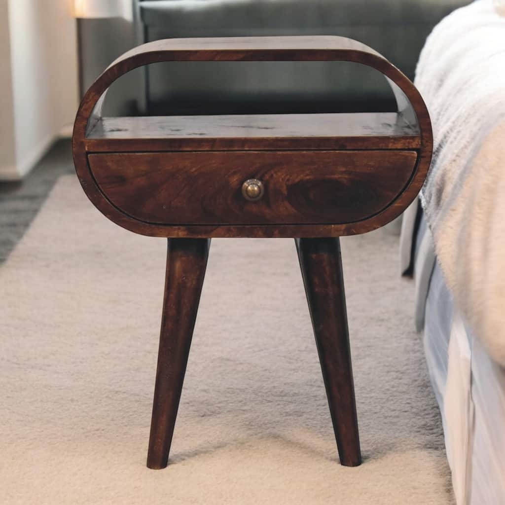 California Walnut Circular Bedside with 1-Drawer