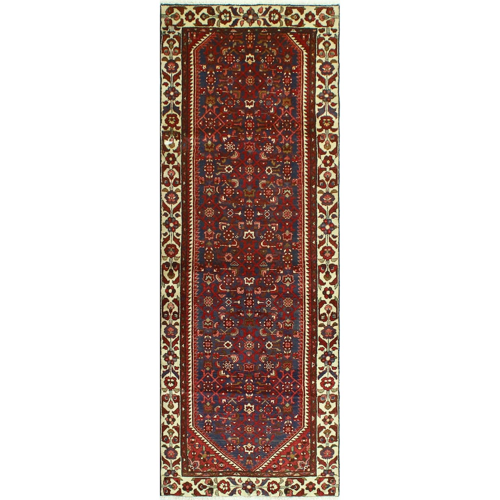 Fine Vintage Distressed Upton Navy/Ivory Runner - 3'6" x 9'5"