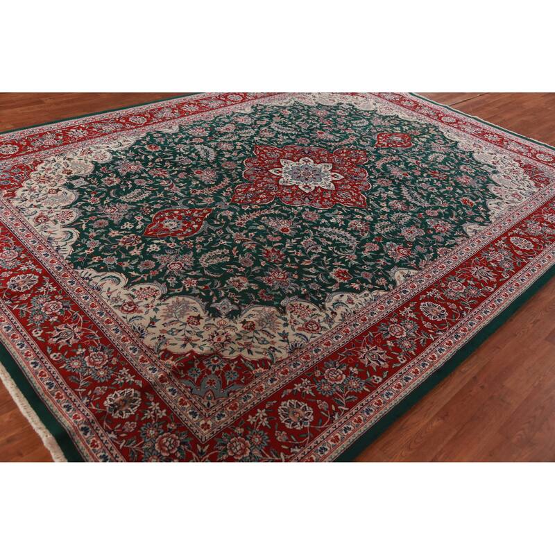 Vegetable Dye Green Aubusson Chinese Rug Hand-Knotted Wool Carpet - 8'7"x 11'8"