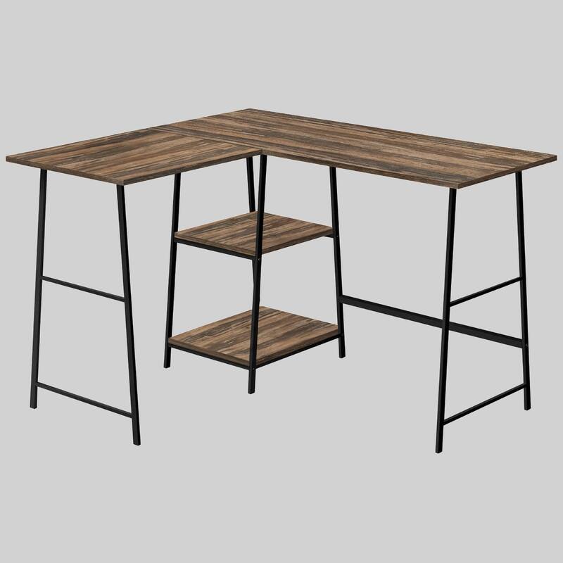 Modern 48" L-Shaped Desk with Storage Shelves, Metal Sawhorse Legs, Corner Desk for Home Office - Brown