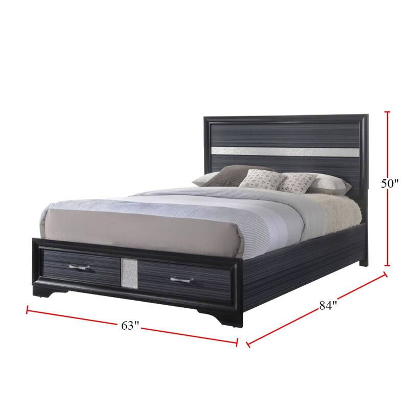 Wooden Bed with 2 Drawers in Black