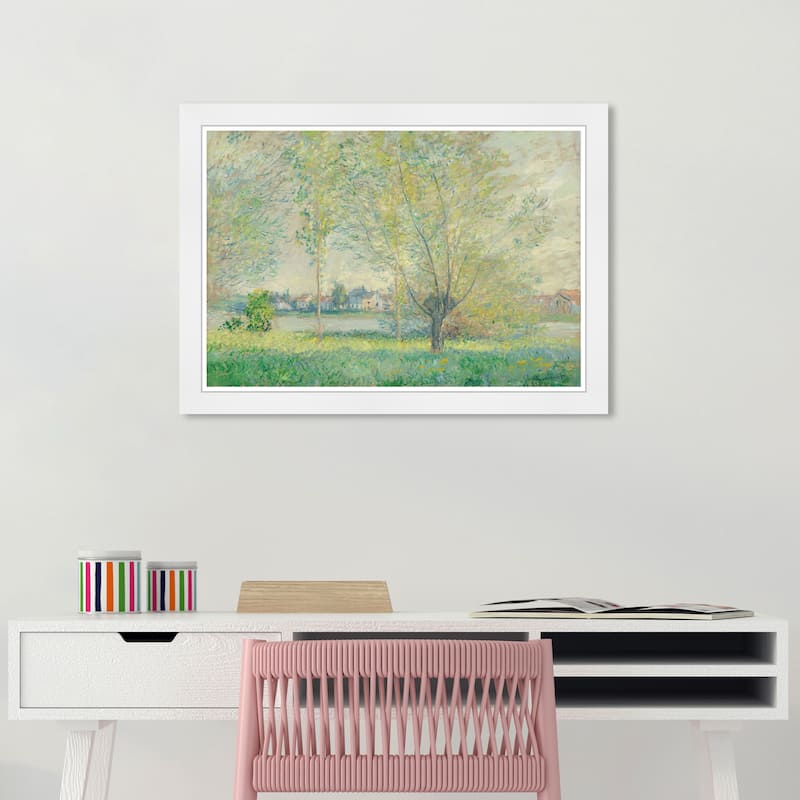 Wynwood Studio Prints Floral and Botanical Claude Monet - The Willows Green and Light Gray Traditional Wall Art Canvas Print - 15.0 x 21.0 - White