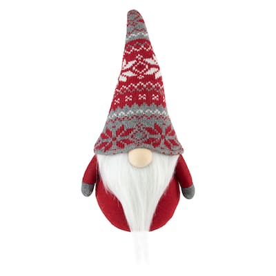 12" Red and Gray Standing Gnome with Nordic Hat Christmas Decoration
