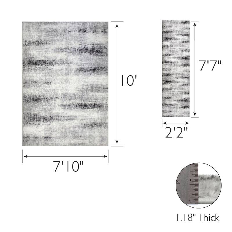 Leick Home Zielle Soft Shag Painterly Modern Indoor Area Rug Rectangle 8'X10' and 2'x8' Runner Combo - 8' x 10'