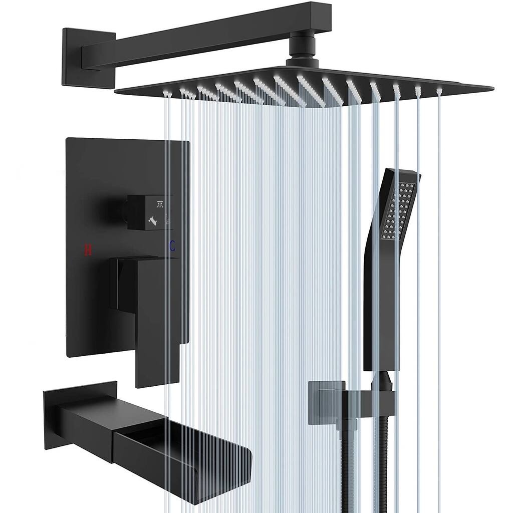 Wall Mounted Tub And Shower Faucet With Handheld Sprayer 10 inch Matte Black Shower System With Rough-in Valve Bathroom Kit Set