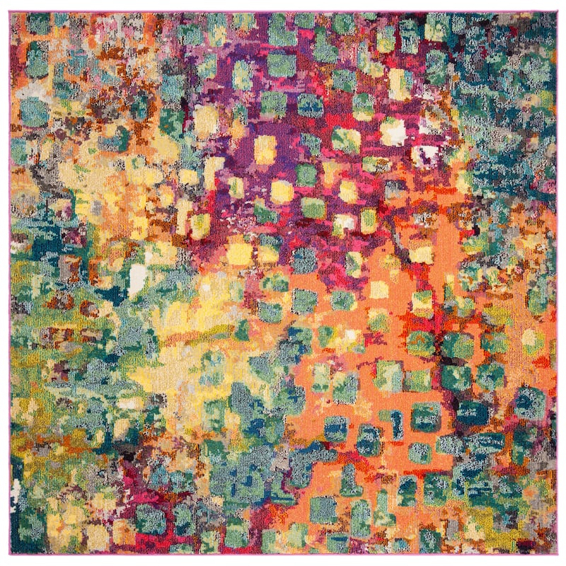 SAFAVIEH Madison Cherie Modern Abstract Watercolor Rug - 5' Square - Fuchsia/Gold