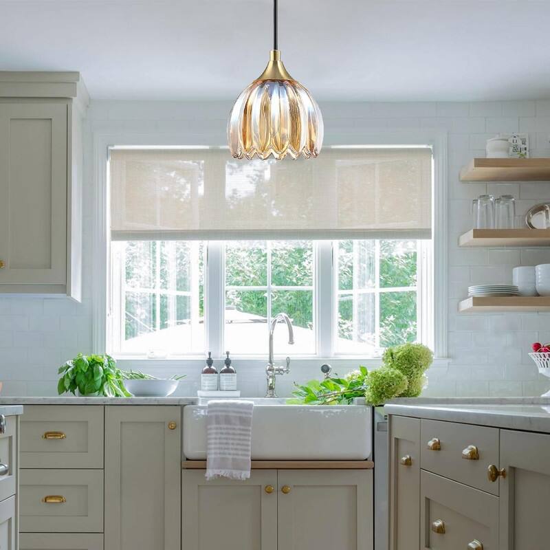 1 Light dining room chandelier gold light bulb glass pendant light