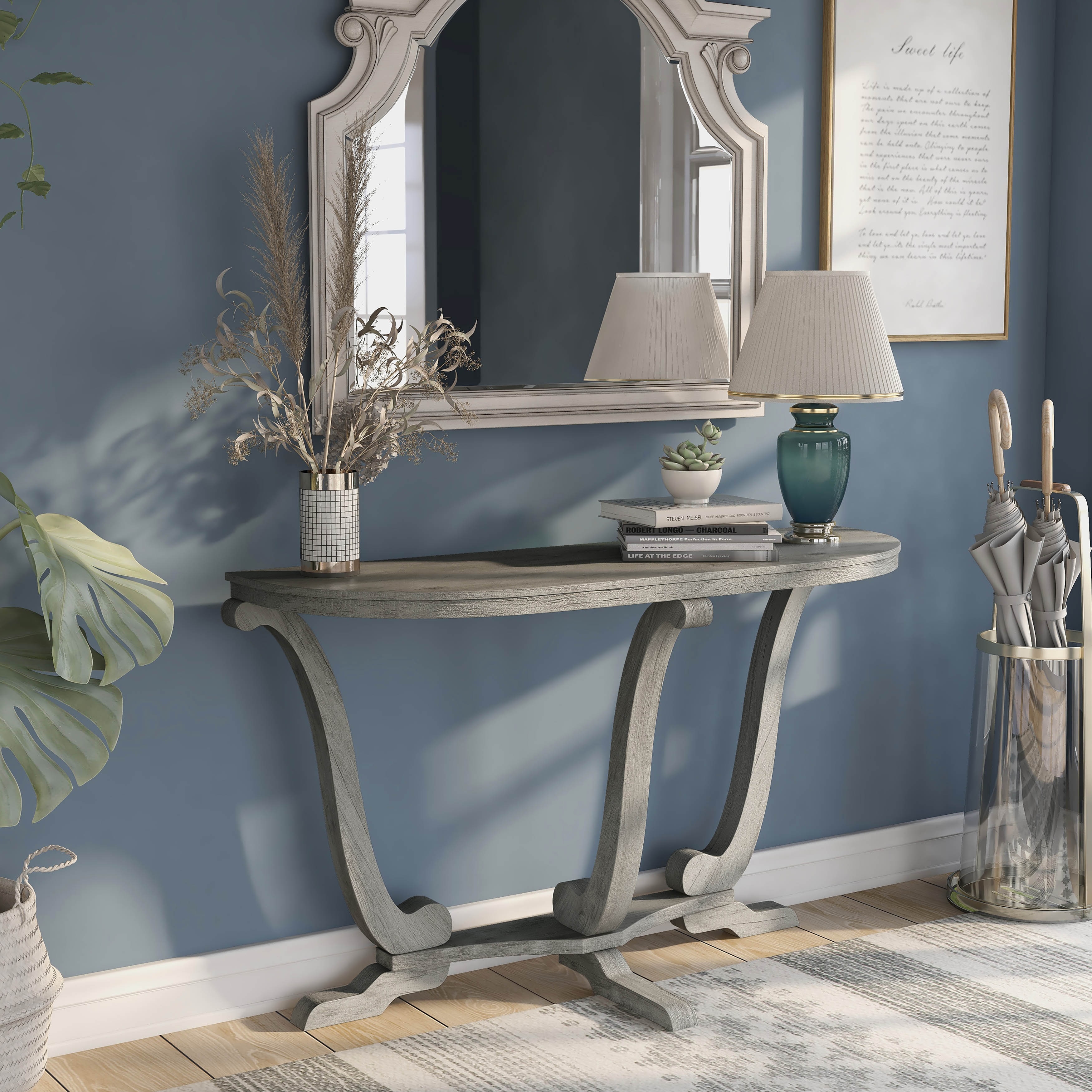 DH BASIC Farmhouse Vintage Grey Oak 48-inch Entryway Console Table by  Denhour - On Sale - Bed Bath & Beyond - 33897291