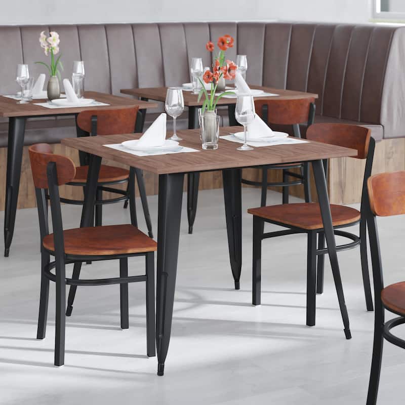 Commercial Metal Dining Chair with Wood Seat and Boomerang Back