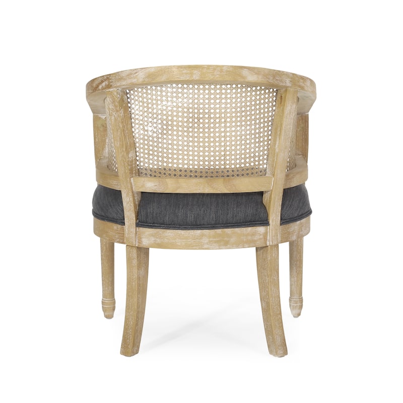 Roomfitters Natural Rattan Barrel Accent Chair, Cane Woven Backrest with Upholstered Seat