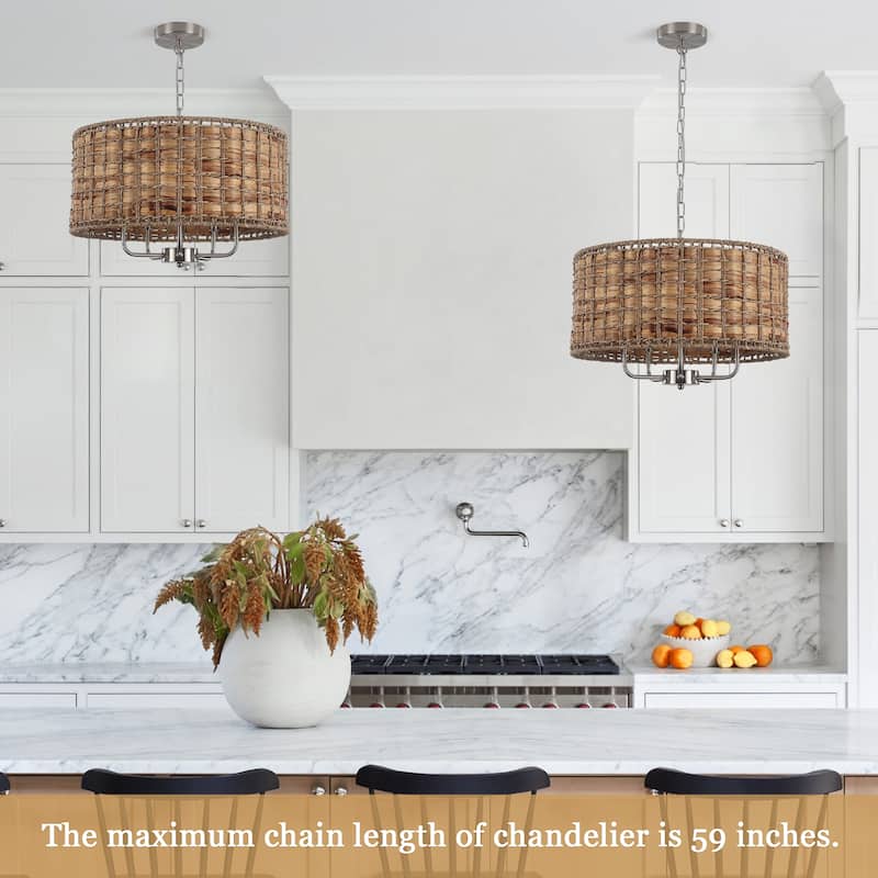 5-Light Candlestick Circle Hanging Farmhouse Chandelier Linear Island Chandelier Lighting for Dining Room - Nickel and Brown