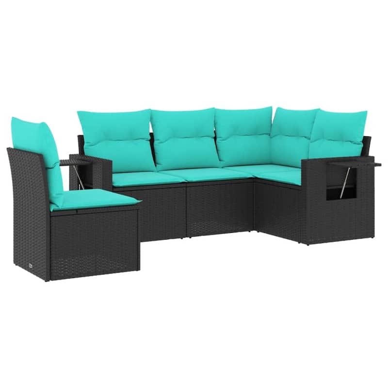 vidaXL 5 Piece Patio Sofa Set with Cushions Black Poly Rattan