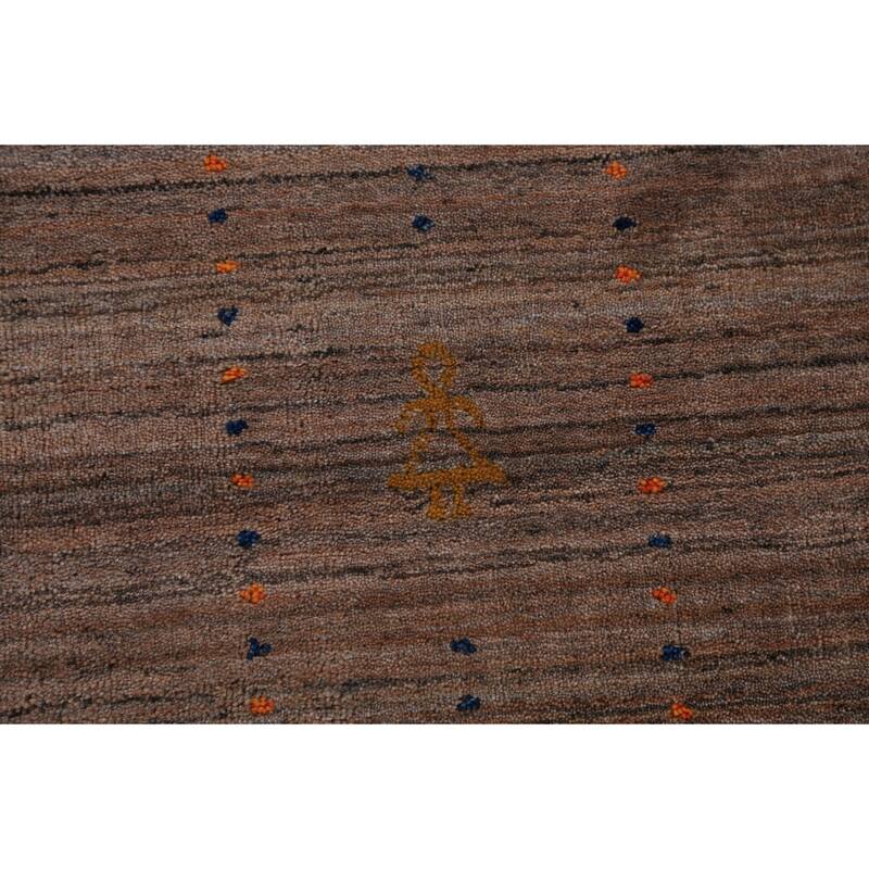 Striped Gabbeh Oriental Area Rug Handmade Brown Wool Carpet - 8'0" x 9'9"