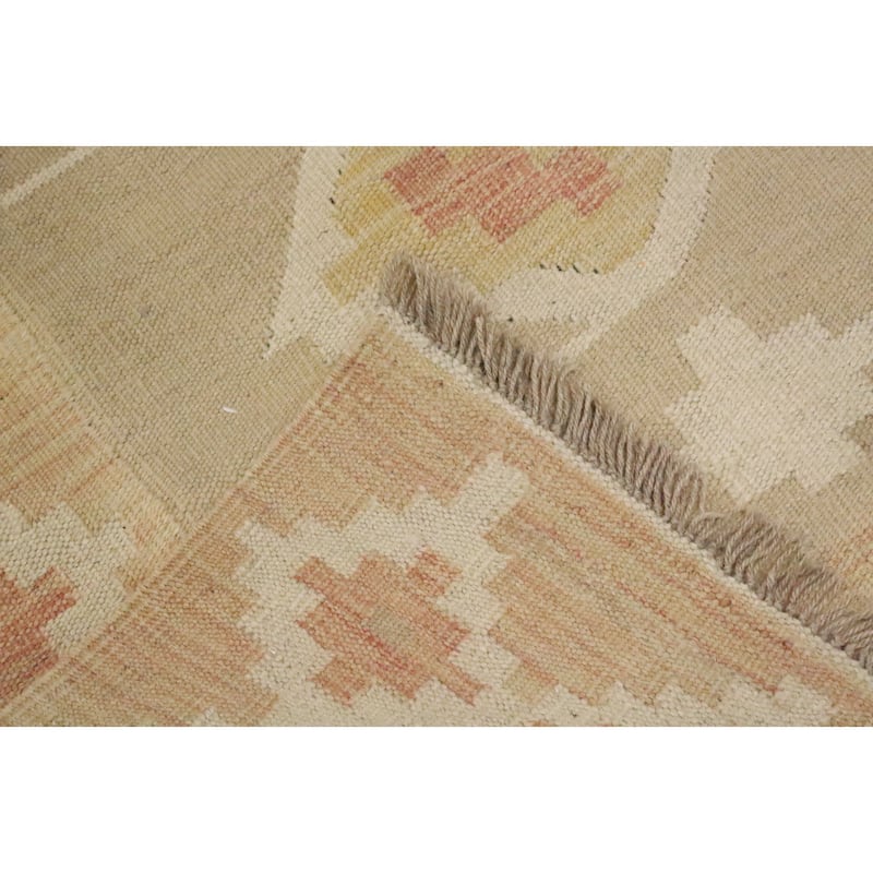 Hand Woven Oriental 100% Wool Carpet Southwestern Tribal Beige & Ivories Kilim Area Rug - 9' 10'' X 8' 0''
