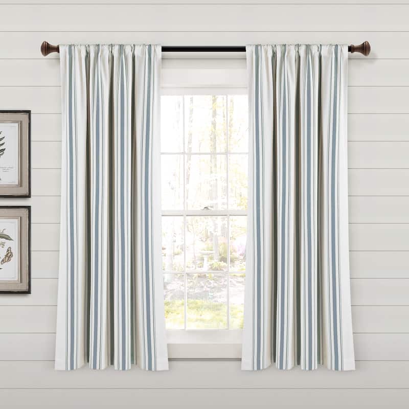 Lush Decor Farmhouse Stripe Yarn Dyed Cotton Window Curtain Panel Pair - 63" x 42" - Blue