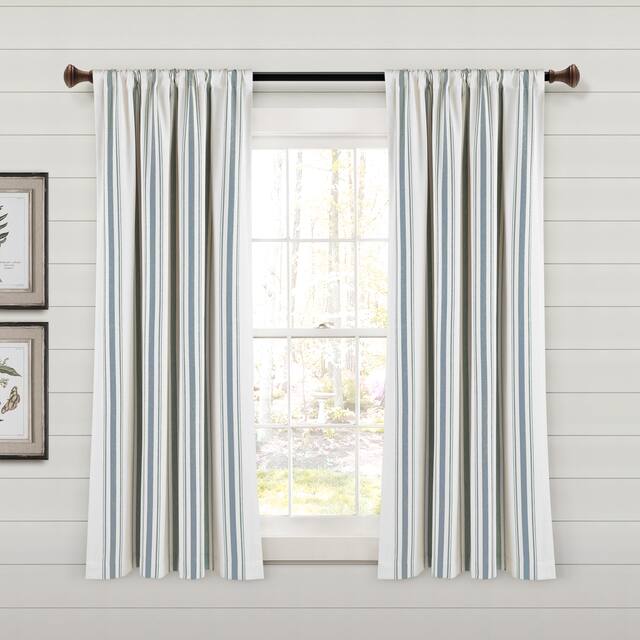 Lush Decor Farmhouse Stripe Yarn Dyed Cotton Window Curtain Panel Pair - 63" x 42" - Blue