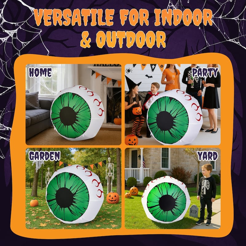 2-Pack 3ft Light-Up Halloween Inflatable Eyeballs for Indoor Outdoor Party Yard Decoration - 3-Feet