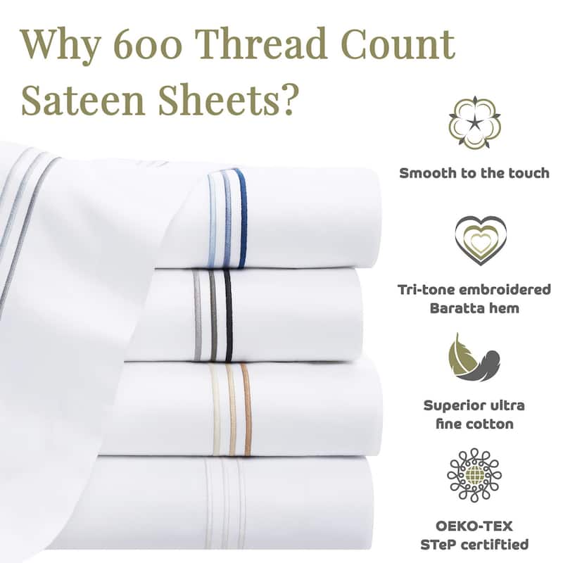 Aston & Arden 600 Thread Count Cotton Sateen Sheet Set