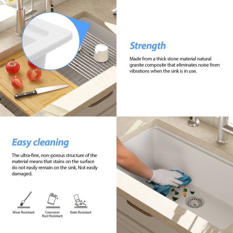 Lordear Undermount Kitchen Quartz Sink Workstation Composite Sink Solid Surface