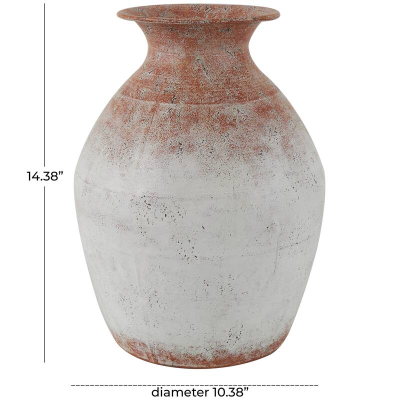 Copper Metal Distressed Textured Vase with Terracotta Accents