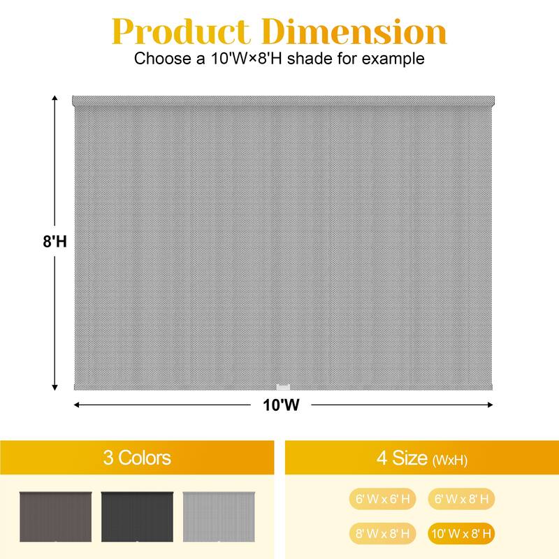 8' x 8' Outdoor Roller Shades - 8'W x 8'L