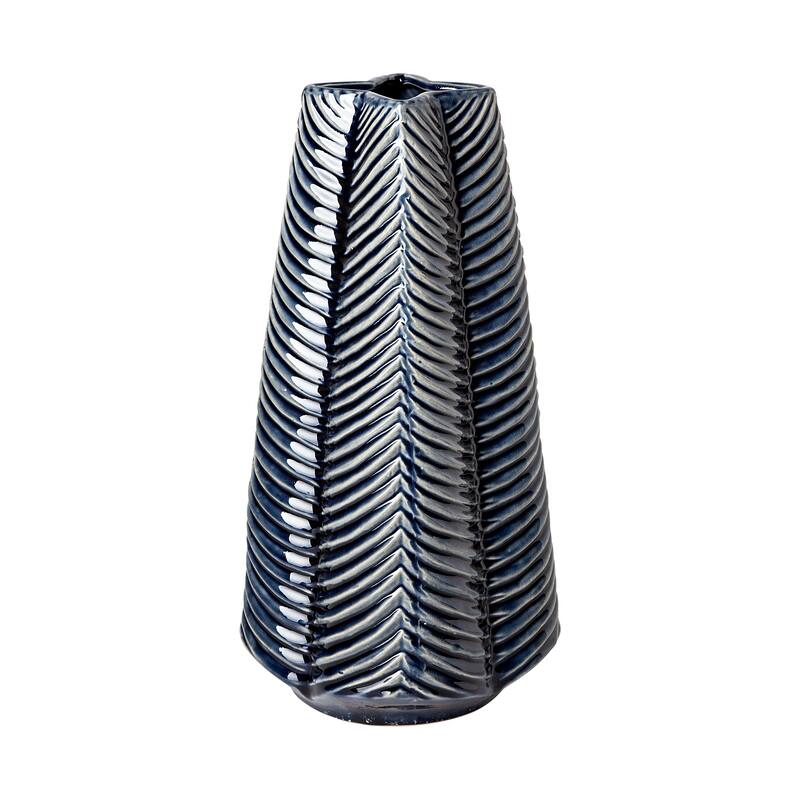 Bashir Dark Blue And White Ceramic Vase (16") - 7.5L x 7.5W x 15.6H