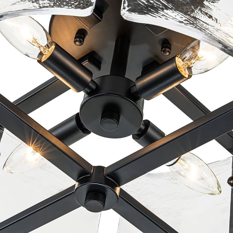 Modern Entryway 4-Light Handmade Glass Drum Semi Flush Mount - Matte Black - 16.7in