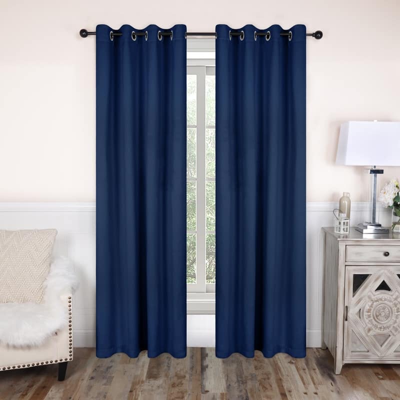 Superior Modern Solid Washable Room Darkening Curtains, Set of 2 Panels - 2PC- 52" x 84" - Navy Blue