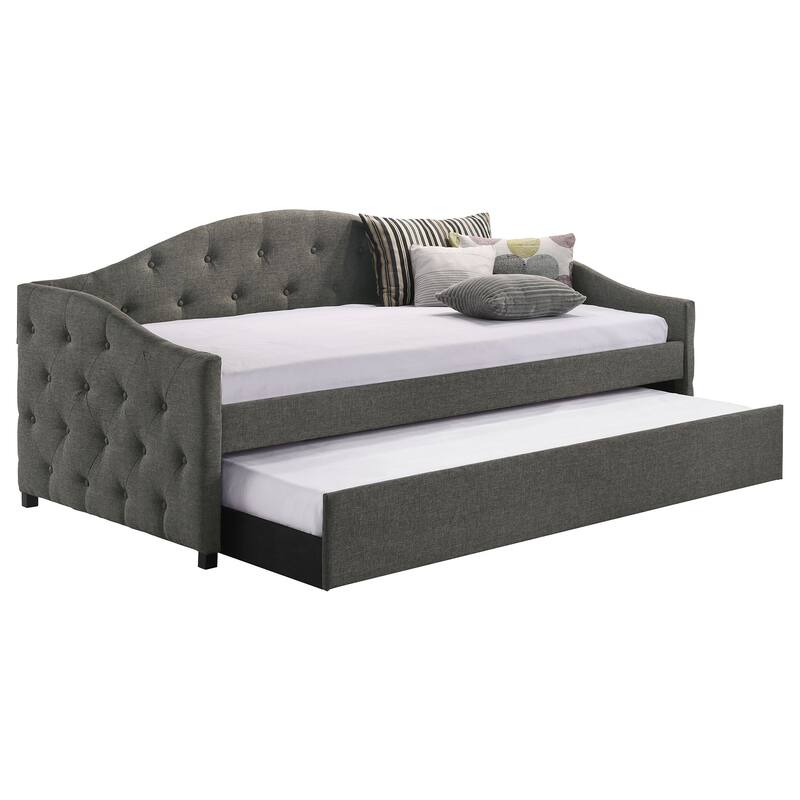 Grey Upholstered Twin Daybed with Pull-Out Trundle - Grey