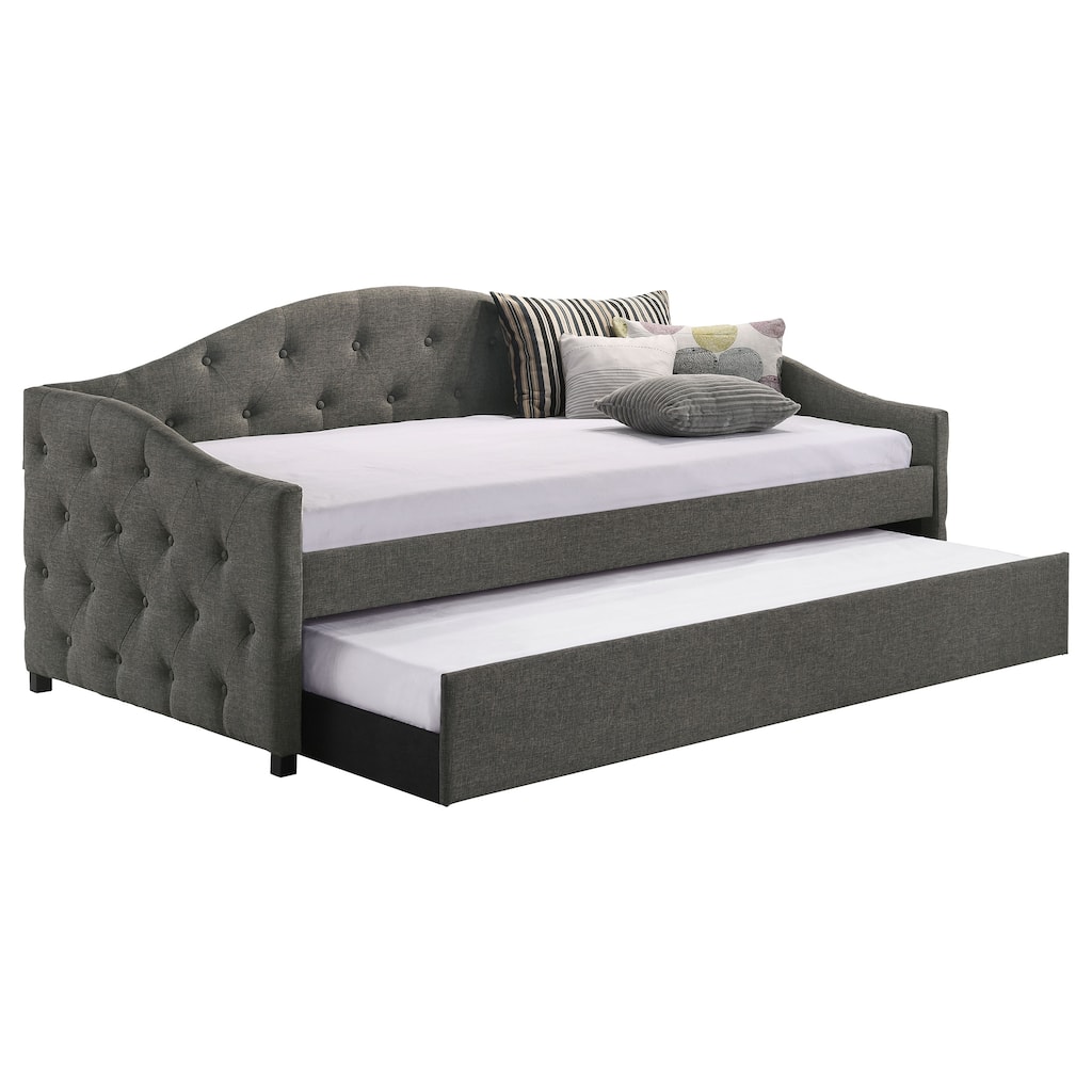 Grey Upholstered Twin Daybed with Pull-Out Trundle
