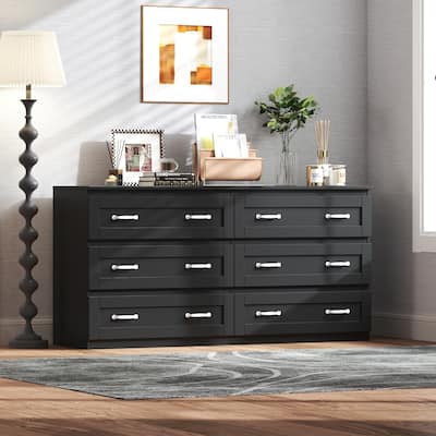 Wood Chest of Drawers with Metal Handle & 6 Drawers