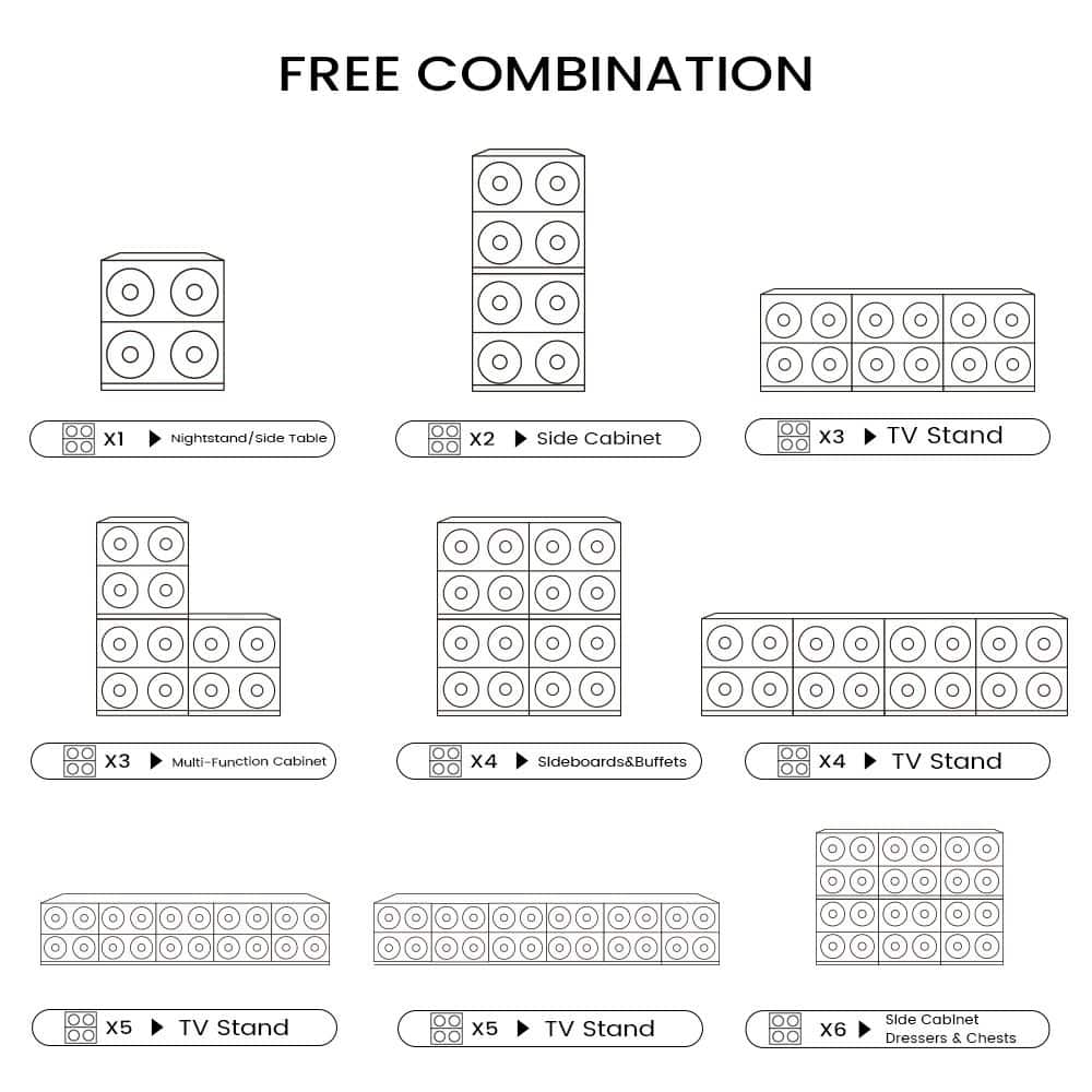 Modern 1-4 Pieces Modular Walnut Color Cabinets,TV Stands with Brown Solid Wood Veneer, Drawers & Caninets
