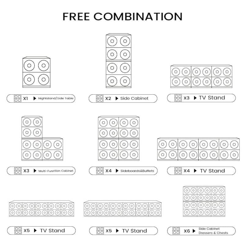 Modern 1-4 Pieces Modular Walnut Color Cabinets,TV Stands with Brown Solid Wood Veneer, Drawers & Caninets