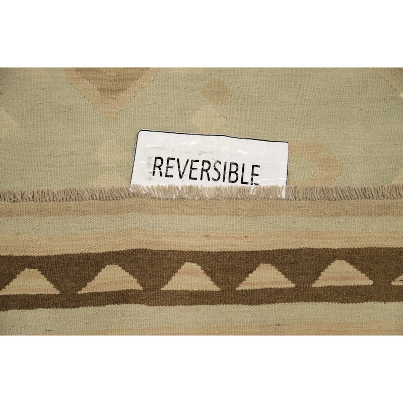 Hand Woven Oriental 100% Wool Carpet Southwestern Tribal Green Kilim Area Rug - 8' 5'' X 5' 2''